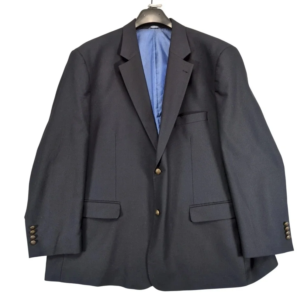 GS Perfect Fit Navy Blazer Jacket Mens 52R Brass Crest Buttons Stretch Preppy‎